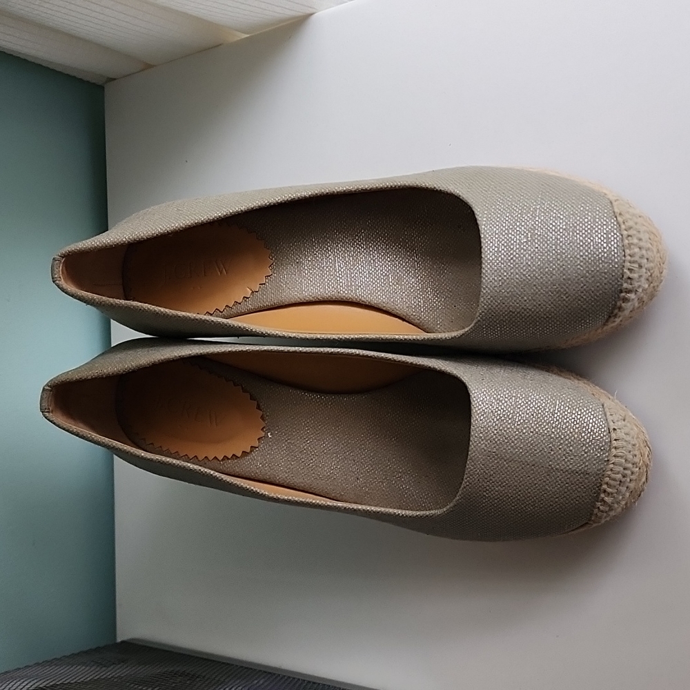 J. Crew Canvas Espadrille Wedges size 9 in metallic silver